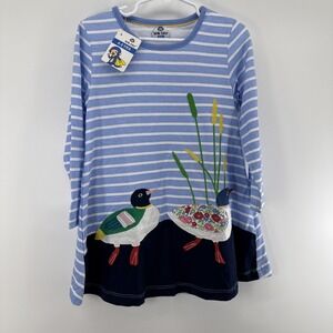 Little Bitty Applique Long Sleeve Dress Ducks Blue Striped Size 4-5 Years
